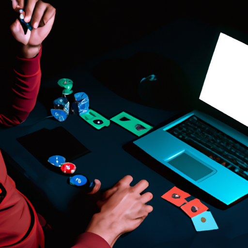 תמונה של גבר משחק פוקר מקוון במחשב הנייד שלו